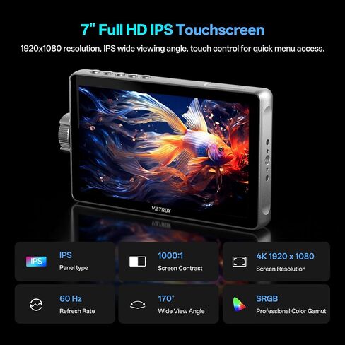 VILTROX DC-A1 2800Nits 7" Touchscreen Camera Field Monitor Sunshade Battery | 7 Inch Full HD 1920x1080 IPS 4K HDMI Loop In/Out 3D LUT Waveform Vectorscope Histogram Focus Peaking Zebra for Video Shooting in Kuwait