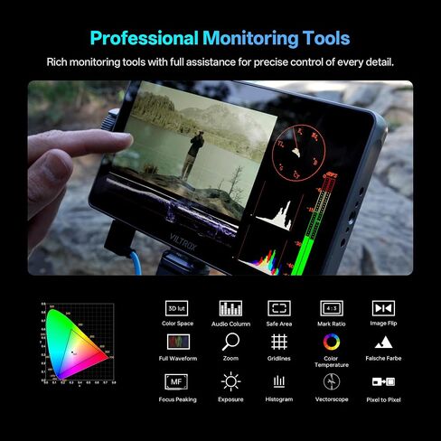 VILTROX DC-A1 2800Nits 7" Touchscreen Camera Field Monitor Sunshade Battery | 7 Inch Full HD 1920x1080 IPS 4K HDMI Loop In/Out 3D LUT Waveform Vectorscope Histogram Focus Peaking Zebra for Video Shooting in Kuwait