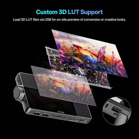 VILTROX DC-A1 2800Nits 7" Touchscreen Camera Field Monitor Sunshade Battery | 7 Inch Full HD 1920x1080 IPS 4K HDMI Loop In/Out 3D LUT Waveform Vectorscope Histogram Focus Peaking Zebra for Video Shooting in Kuwait