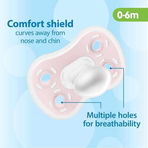 Dr. Brown's Advantage One-Piece Silicone Baby Pacifier, Fully Symmetrical Soother, Ecru/Light-Pink/Pink, 0-6M, BPA-Free, 4-Pack in Kuwait