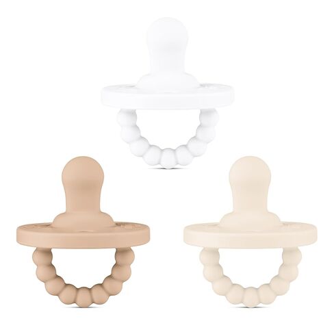 Ryan & Rose Cutie PAT All-in-One Pacifier and Teether Massaging Teething Ring and Hideaway Binky for Growing Babies (Canvas (3 Pack), Flat) in Kuwait