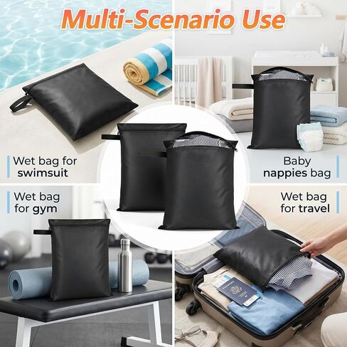 2PCS Water Resistant Wet Dry Bag 12x16" Waterproof Reusable Swim Clothes Storage Bags Small Swimsuit Dirty Clothes Laundry Bag Zippered Pockets with Handle for Baby Items and Travel, Machine Washable in Kuwait