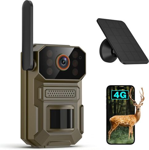 ClipBlur 4G LTE Solar Trail Camera, 1080P Wireless Outdoor, Night Vision | 6000mAh battery, SIM included, IP66 waterproof trail camera for wildlife, bird watching, farms and hunting, No WiFi needed in Kuwait
