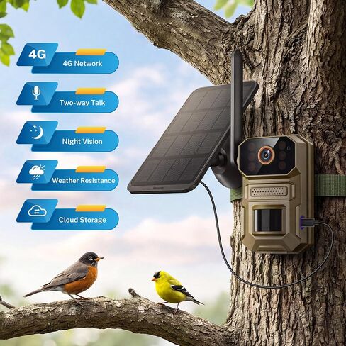 ClipBlur 4G LTE Solar Trail Camera, 1080P Wireless Outdoor, Night Vision | 6000mAh battery, SIM included, IP66 waterproof trail camera for wildlife, bird watching, farms and hunting, No WiFi needed in Kuwait