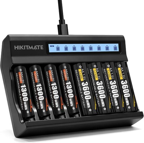 1.5V AA/AAA Battery Charger with 4 Pack AAA Rechargeable Lithium Batteries | 1300mWh Triple A Battery with 4 Bay Independent Fast Charging LCD Display, Charge both AA and AAA Li-ion, 1600+ Cycles in Kuwait