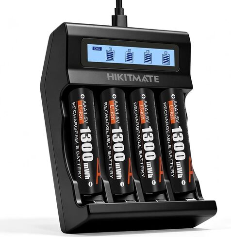 1.5V AA/AAA Battery Charger with 4 Pack AAA Rechargeable Lithium Batteries | 1300mWh Triple A Battery with 4 Bay Independent Fast Charging LCD Display, Charge both AA and AAA Li-ion, 1600+ Cycles in Saudi Arabia