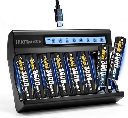 1.5V AA/AAA Battery Charger with 4 Pack AAA Rechargeable Lithium Batteries | 1300mWh Triple A Battery with 4 Bay Independent Fast Charging LCD Display, Charge both AA and AAA Li-ion, 1600+ Cycles in Saudi Arabia