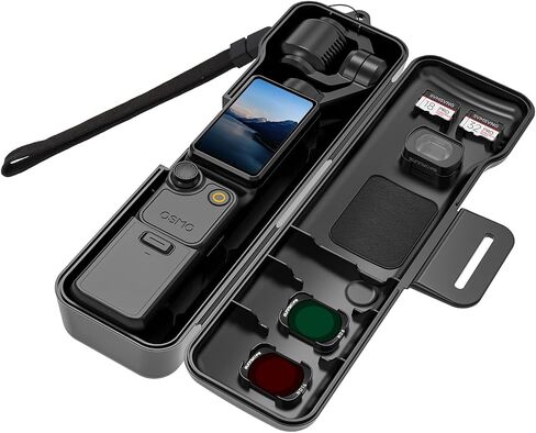 Travel Case for DJI Osmo Pocket 4 Creator Combo Accessories, Compact Hard Shell with 3 Magnetic CPL/ND Filters Storage Slots and 2 SD Card Slots, with Wrist Strap (Light Yellow) in Kuwait