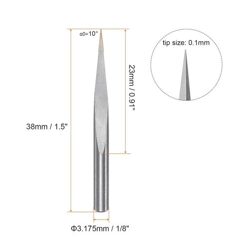 Engraving CNC Router Bit 1/8" 3.175mm Shank 0.1mm Tip 10 Degree Solid Carbide 3 Flutes with Plastic Box for Wood Acrylic PVC MDF Plastic in Kuwait