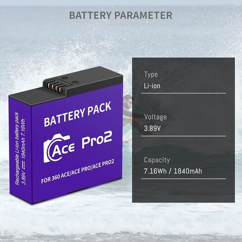 3-Pack Ace Pro 2/ Ace Pro Battery, 3-Channel Fast Charger Hub 1800mAh/6.93W | with USB-C Charging Cable Upgrade for Insta360 Ace Pro 2/Ace Pro/Ace Action Camera in Kuwait