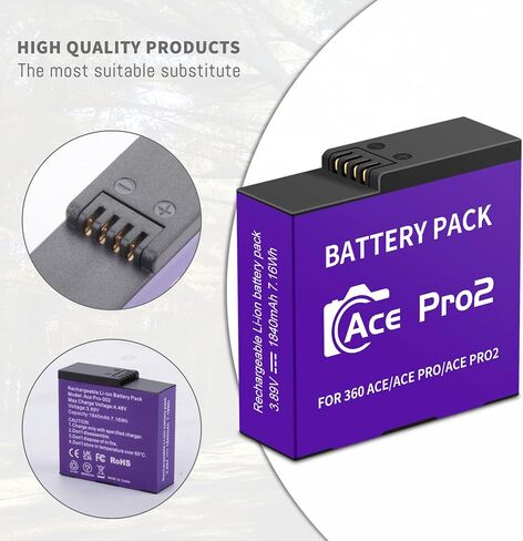 3-Pack Ace Pro 2/ Ace Pro Battery, 3-Channel Fast Charger Hub 1800mAh/6.93W | with USB-C Charging Cable Upgrade for Insta360 Ace Pro 2/Ace Pro/Ace Action Camera in Kuwait