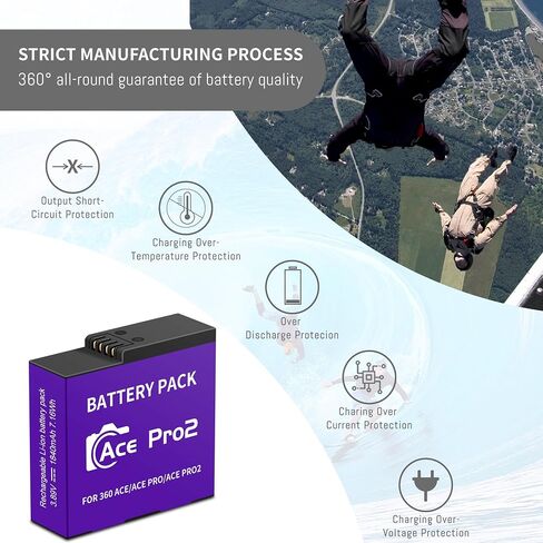 3-Pack Ace Pro 2/ Ace Pro Battery, 3-Channel Fast Charger Hub 1800mAh/6.93W | with USB-C Charging Cable Upgrade for Insta360 Ace Pro 2/Ace Pro/Ace Action Camera in Kuwait