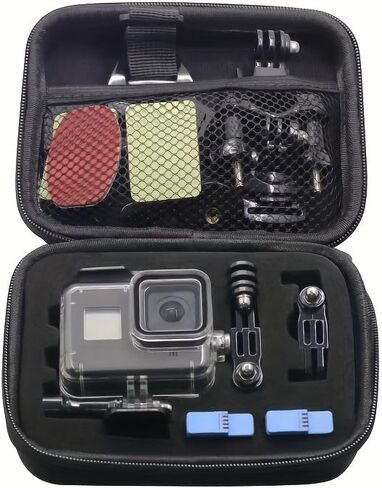 EVA Hard Shell Action Camera Storage Case - Shockproof Protective Travel Bag for Compact Action Cameras - Black Accessory Organizer in Kuwait