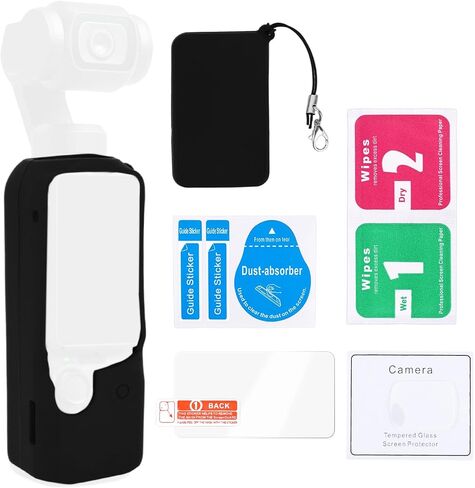Silicone Case for DJI Osmo Pocket 4, Soft Protective Carrying Cover with Tempered Glass Screen and Lens Protector & Lanyard Camera Accessories for DJI Osmo Pocket 4 in Kuwait