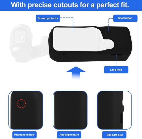 Silicone Case for DJI Osmo Pocket 4, Soft Protective Carrying Cover with Tempered Glass Screen and Lens Protector & Lanyard Camera Accessories for DJI Osmo Pocket 4 in Kuwait