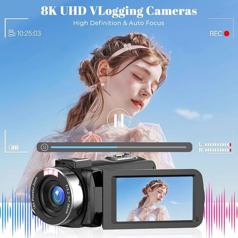 8K Video Camera 48MP UHD WiFi Vlogging Cameras for YouTube with 32GB Card | Recorder with 18X Digital Zoom, IR Night Vision,3.0-inch Touch Screen Camcorder,Microphone, Lens Hood, Stabilizer, Batteries in Kuwait