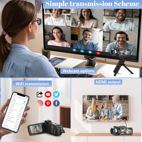 8K Video Camera 48MP UHD WiFi Vlogging Cameras for YouTube with 32GB Card | Recorder with 18X Digital Zoom, IR Night Vision,3.0-inch Touch Screen Camcorder,Microphone, Lens Hood, Stabilizer, Batteries in Kuwait