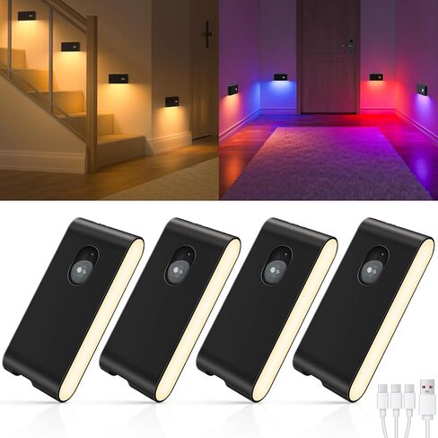 WILLED Stair Lights Indoor RGB & Warm White,Rechargeable Motion Sensor Night Light,Wireless Motion Sensor Lights Indoor for Stair,Bathroom,Hallway,Kitchen,Closet,Cabinet,Bedroom,Kids' Room in Kuwait