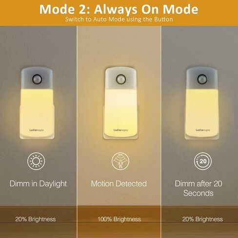 Night Light Plug into Wall with Motion Sensor, Auto On/Off, Portable with 3 Adjustable Modes, Nightlight for Kids, Nursery, Bedroom, Bathroom and Hallway (2 Pack) in Kuwait