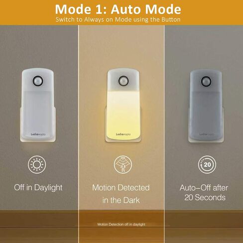 Night Light Plug into Wall with Motion Sensor, Auto On/Off, Portable with 3 Adjustable Modes, Nightlight for Kids, Nursery, Bedroom, Bathroom and Hallway (2 Pack) in Kuwait