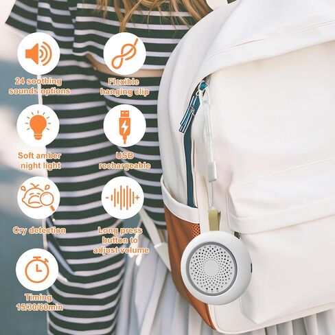 Portable Sound Machine - Perfect for Travel & Baby, White Noise Machine with 12-Hour Battery & Gentle Night Light, 24 Soothing Sounds for Sleep, Focus, Therapy, Nursery and Office in Kuwait