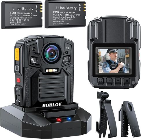 BOBLOV D7 2K Body Camera,256G GPS 2 * 1950mAh Batteries with Charging Dock, IP67 Waterproof, Body Camera with Audio and Video Recording, 170° Wide-Angle, Night Vision for Security Law Enforcement in Kuwait