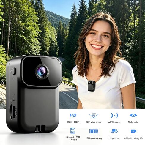 AEZ Body Camera with Audio & Video Recording, 1080P HD Wearable POV Camera with Night Vision, 460-Min Battery, WiFi App Control, Portable Action Camera for Vlogging Travel Work Security (No SD Card) in Kuwait