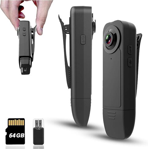 Mini Body Camera with Audio & Video Recording - Small POV Cam 1080P with 64G Card - Wearable Personal Portable Cameras Recorder DV - Night Version Camcorder for Security Work Records Guard Traveling in Kuwait
