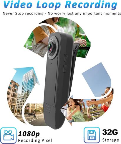 Mini Body Camera with Audio & Video Recording - Small POV Cam 1080P with 64G Card - Wearable Personal Portable Cameras Recorder DV - Night Version Camcorder for Security Work Records Guard Traveling in Kuwait