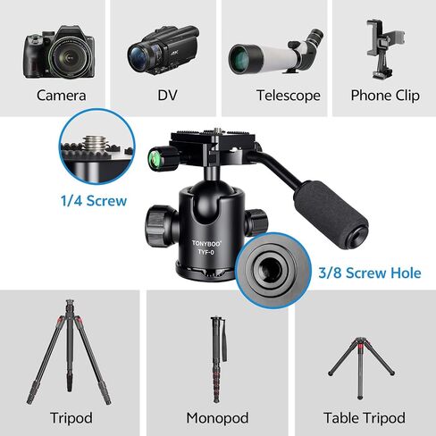 TONYBOO Camera Tripod, Portable Aluminum Alloy Compact Travel Tripod with 360° Ball Head & Detachable Legs, Lightweight Mini Vlog Tripod for DSLR Camera, Live Streaming, Outdoor Video in Kuwait