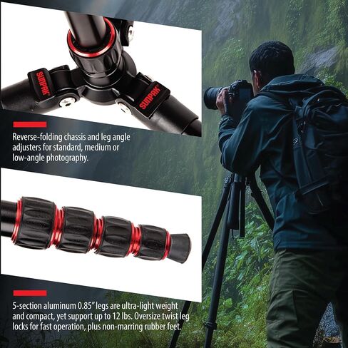 Sunpak TravelLite Pro Reverse Folding 63' Tripod Black with red Accents in Kuwait