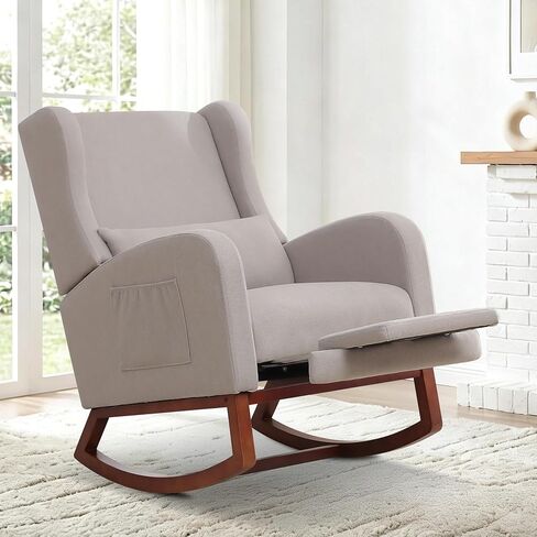 Nursery Rocking Chair,Rocking Chair with Foot Rest,Nursery Rocker Comfy Glider Nursing Chair with Back Pillow for Living Room,Bedroom,Dark Grey in Kuwait