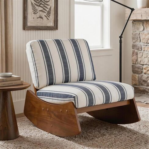 Rocking Lounge Chair, Upholstered Armless Glider Chair, Yellow | Soft Chenille Fabric | One-piece Solid Wood Base | for Living Room Bedroom Reading Room in Kuwait