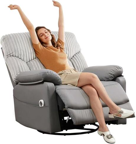 GRAINELL Swivel Rocker Recliner Chair with Massage and Heat, USB Charging Port, Infinite Position Power Recliner, Electric Glider Rocking Chairs for Living Room, Nursery, Ivory in Kuwait