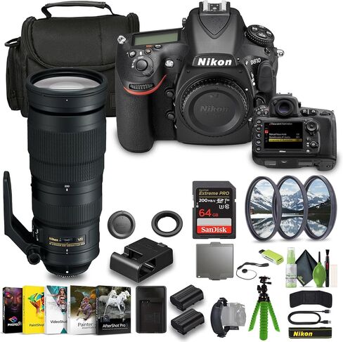 Nikon D810 FX-Format Digital SLR Camera + EN-EL15C Battery + Extreme PRO 64GB Card+ 12 Inch Flex Tripod + Photo Editing Software + Nikon AF-S NIKKOR 200-500mm f/5.6E ED VR Lens + More in Kuwait