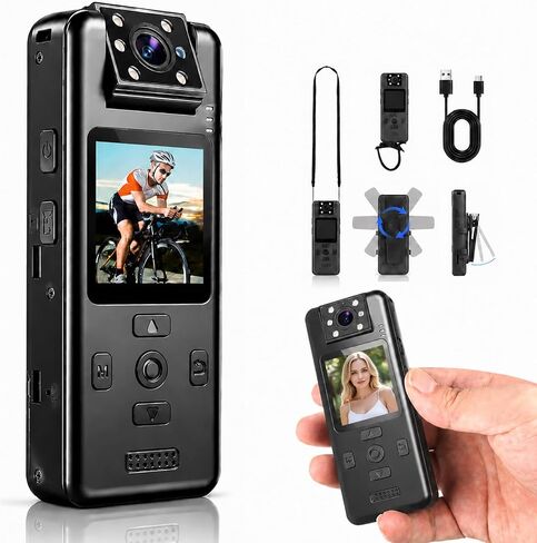 dahocamgo 4K Body Camera with Audio, Wearable Cam | 180° Rotating Lens, 6H Battery, IR Night Vision, Mini Cam for Pet, Office, Law Enforcement, No Wi-Fi, No SD Card in Kuwait