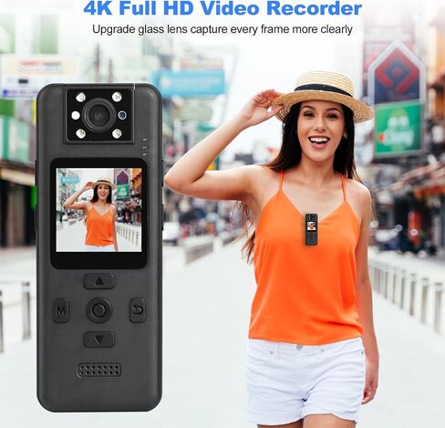 dahocamgo 4K Body Camera with Audio, Wearable Cam | 180° Rotating Lens, 6H Battery, IR Night Vision, Mini Cam for Pet, Office, Law Enforcement, No Wi-Fi, No SD Card in Kuwait
