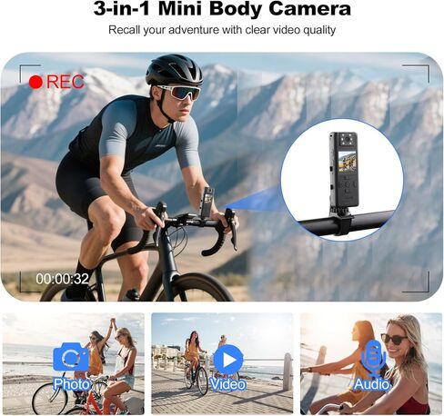 dahocamgo 4K Body Camera with Audio, Wearable Cam | 180° Rotating Lens, 6H Battery, IR Night Vision, Mini Cam for Pet, Office, Law Enforcement, No Wi-Fi, No SD Card in Kuwait