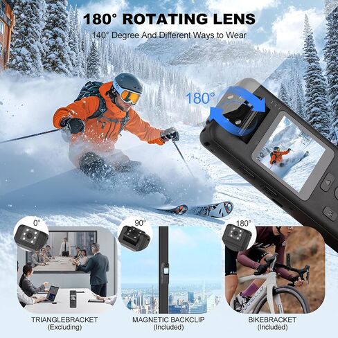 dahocamgo 4K Body Camera with Audio, Wearable Cam | 180° Rotating Lens, 6H Battery, IR Night Vision, Mini Cam for Pet, Office, Law Enforcement, No Wi-Fi, No SD Card in Kuwait