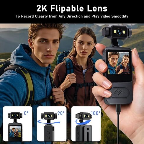 2K Body Camera with 180 Rotatable Lens, 1.54 inch Screen Wearable Video Recorder Bundle Includes 64GB TF Card, Card Reader, Lanyard, Motion Detection Loop Recording for Security in Kuwait