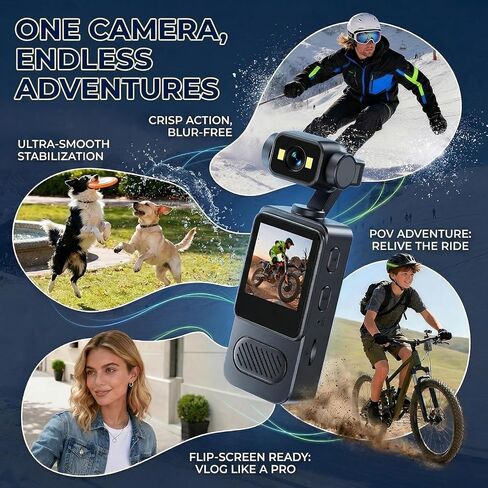 2K Body Camera with 180 Rotatable Lens, 1.54 inch Screen Wearable Video Recorder Bundle Includes 64GB TF Card, Card Reader, Lanyard, Motion Detection Loop Recording for Security in Kuwait