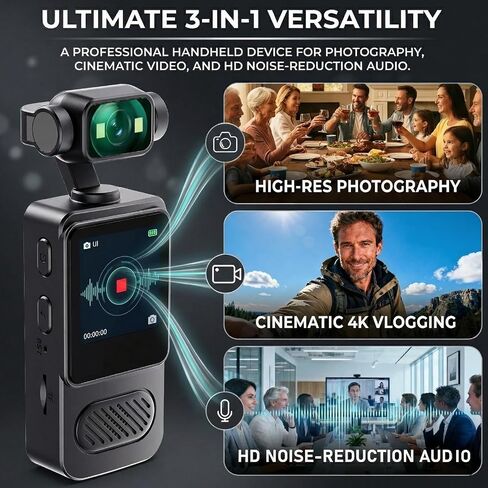 2K Body Camera with 180 Rotatable Lens, 1.54 inch Screen Wearable Video Recorder Bundle Includes 64GB TF Card, Card Reader, Lanyard, Motion Detection Loop Recording for Security in Kuwait