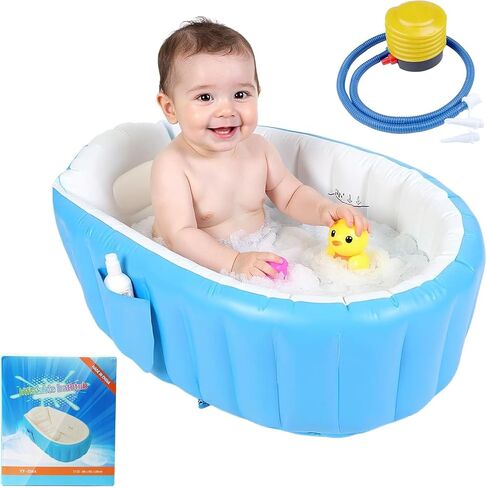 Inflatable Baby Bathtub, Portable Collapsible Travel Bath Tub with Built-in Pump Quick Inflation, Non-Slip BPA-Free Newborn to Toddler Basin, Easy Clean Compact Storage for Home Travel-Pink in Kuwait