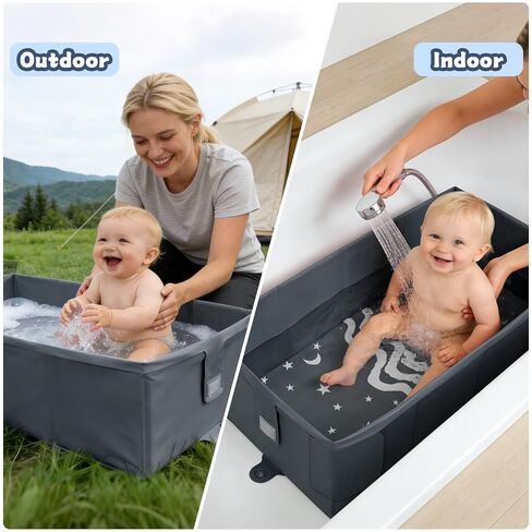 Collapsible Baby Bathtub, Foldable Toddler Bath Tub with Toy Net | No Assembly Portable Travel Bathtub for 6M-5Y Old Kids, Space Saving Shower Tub for Home, Travel & Baby Registry Gift (Grey) in Kuwait