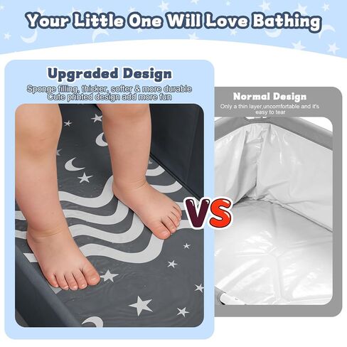 Collapsible Baby Bathtub, Foldable Toddler Bath Tub with Toy Net | No Assembly Portable Travel Bathtub for 6M-5Y Old Kids, Space Saving Shower Tub for Home, Travel & Baby Registry Gift (Grey) in Kuwait
