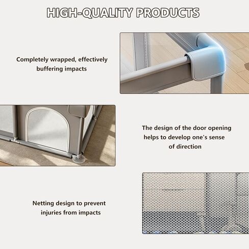 Large Play Yard 47x47 Playpen, Safe Anti-Fall Design, Breathable Mesh, Indoor & Outdoor Use, Easy Assembly, Grey in Kuwait
