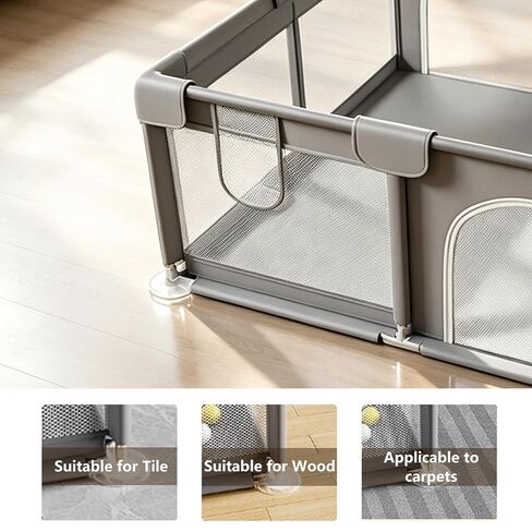 Large Play Yard 47x47 Playpen, Safe Anti-Fall Design, Breathable Mesh, Indoor & Outdoor Use, Easy Assembly, Grey in Kuwait