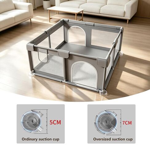 Large Play Yard 47x47 Playpen, Safe Anti-Fall Design, Breathable Mesh, Indoor & Outdoor Use, Easy Assembly, Grey in Kuwait