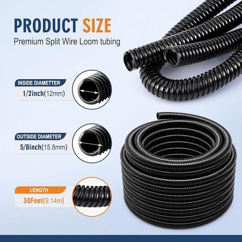 30FT Underwater Fish Light Wire Protector, Black Cable Shield for Fishing Light Systems, Protects Wire from Hooks and Marine Life, Extends System Life, with 12 Zip Ties in Kuwait