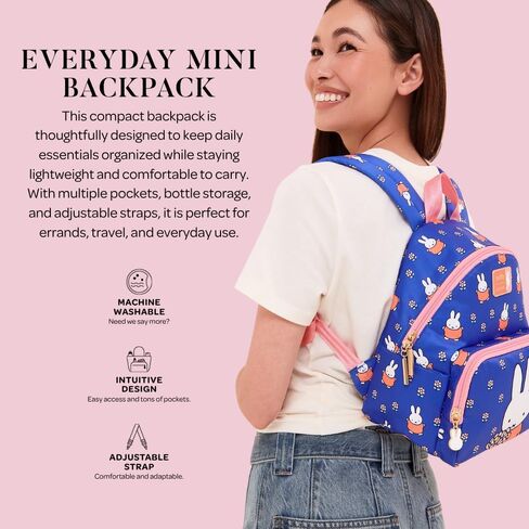JuJuBe Miffy Flower Fields Mini Backpack Purse for Women, Small Lightweight Backpack with Zipper Pockets, Everyday Travel Bag for Work Shopping in Kuwait